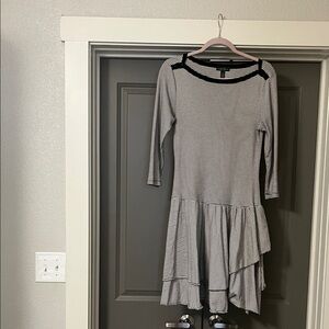 Ralph Lauren Black and White Striped Long-Sleeve Layered-Hem Dress